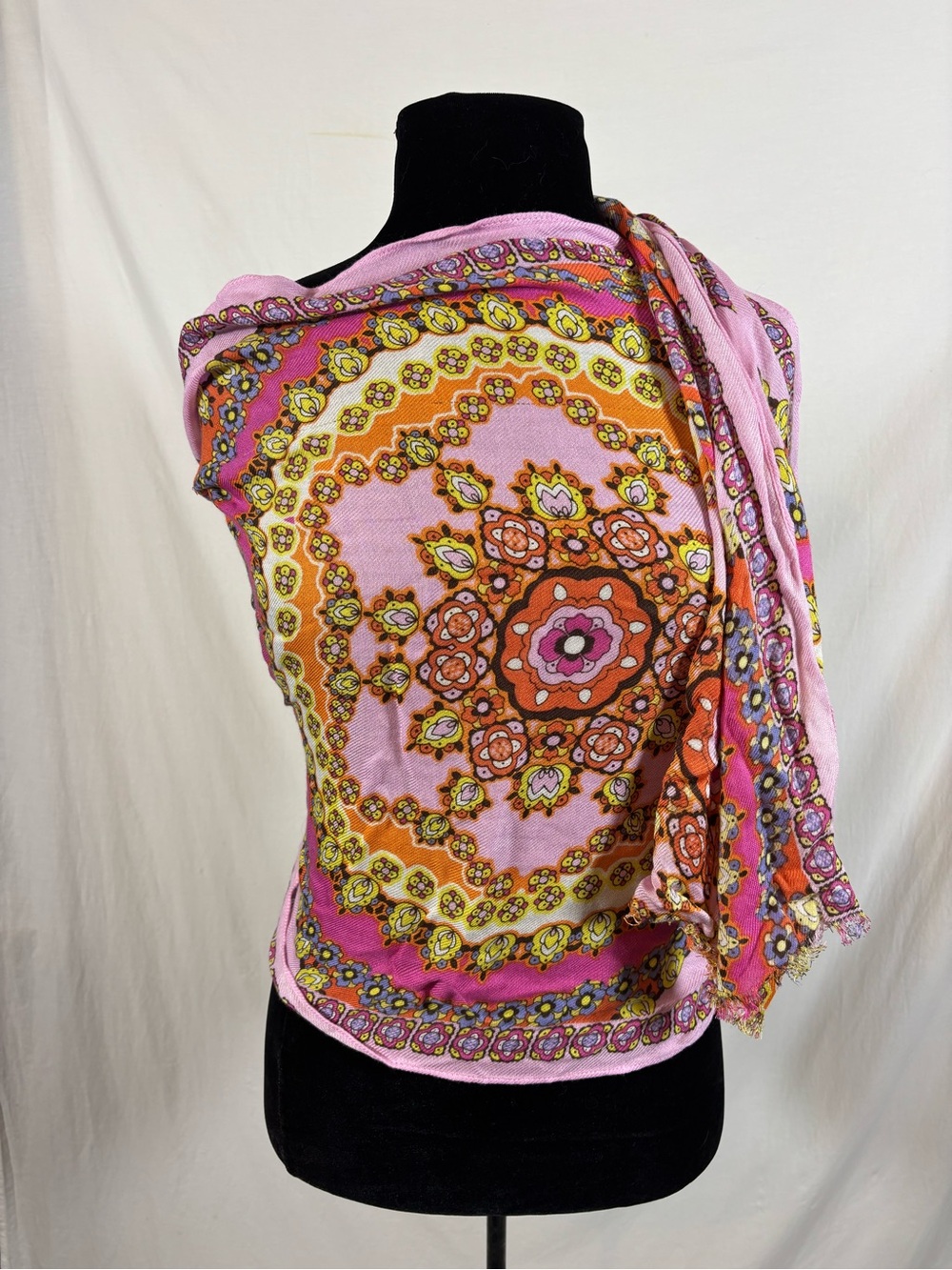 Pink Orange Floral Mandala Scarf Boho Retro Maximalist Dopamine Festival Wrap